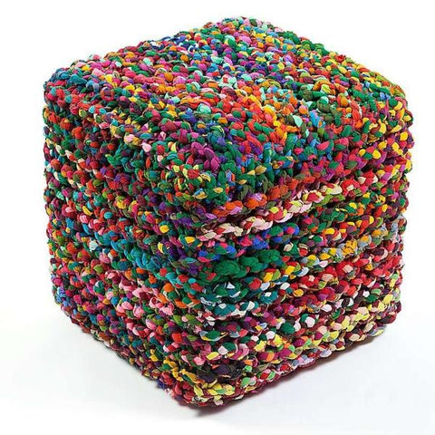 Handcrafted Rainbow Connection Cube Pouf