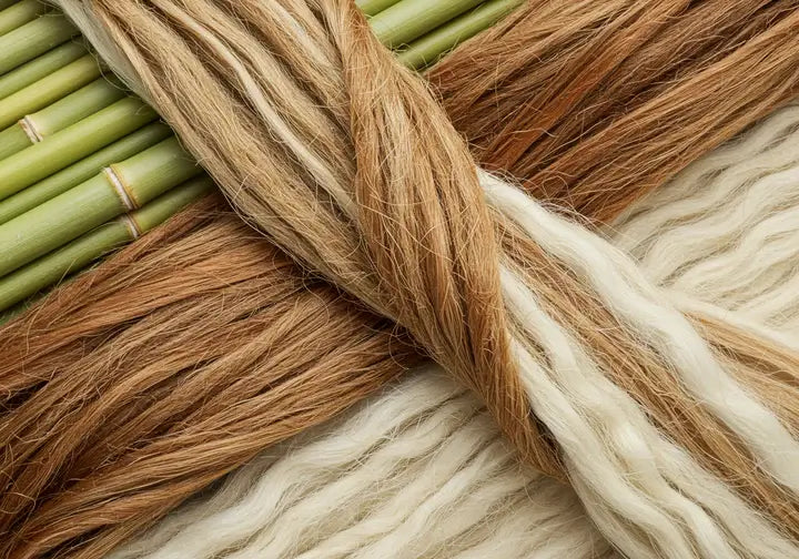bamboo, jute, wool and cotton fibers intertwined