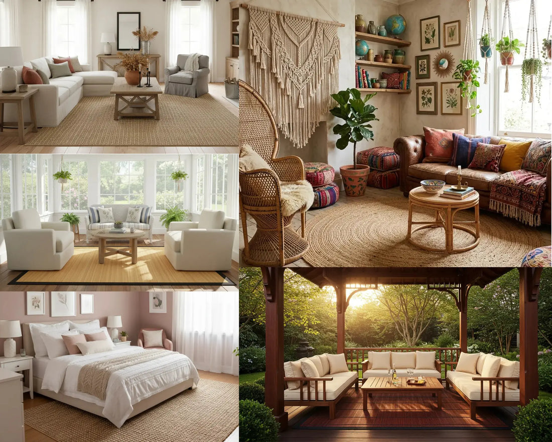 room scenes with bamboo and jute rugs