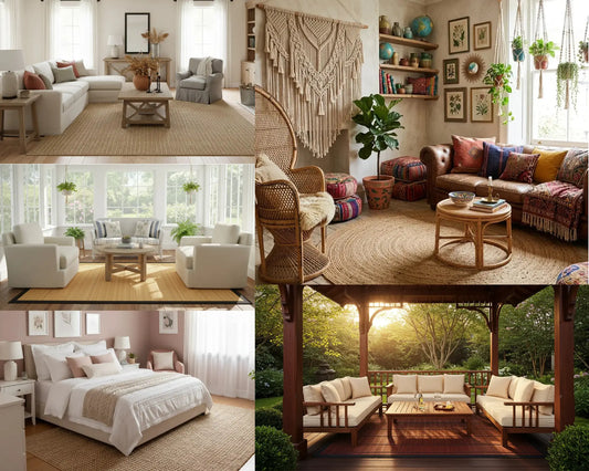 room scenes with bamboo and jute rugs