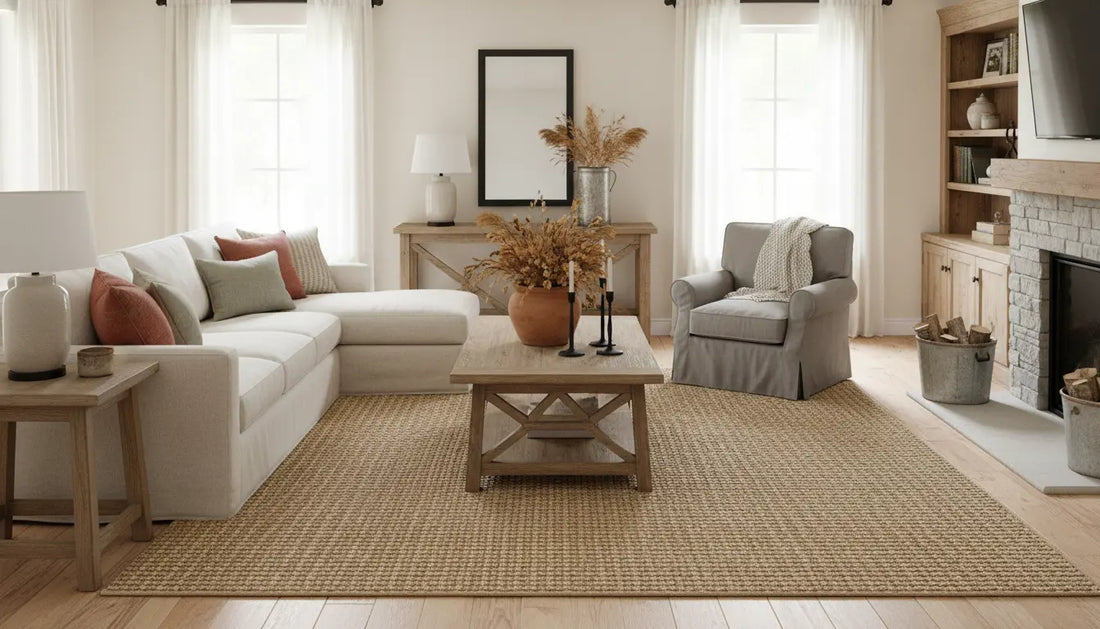 sunny modern farmhouse living area 