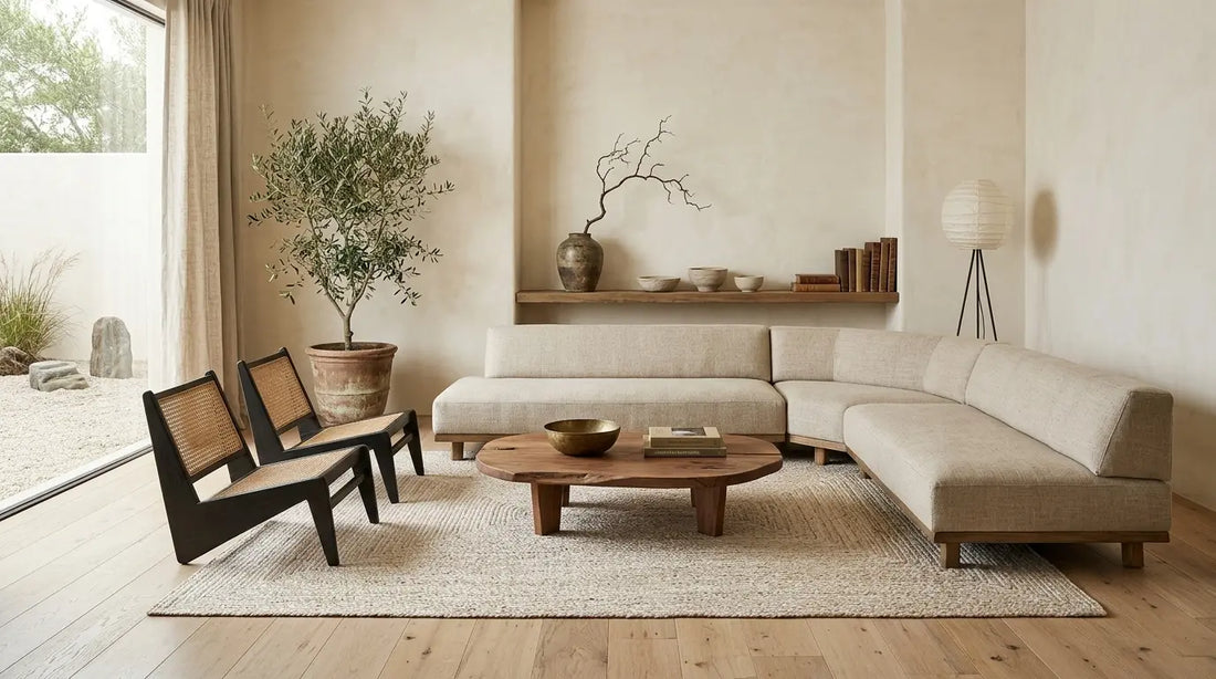 japandi inspired neutral living room