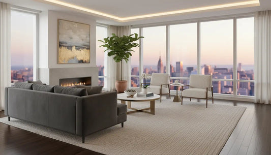 Hand-woven natural fiber rug in modern living room showing quality construction and timeless design