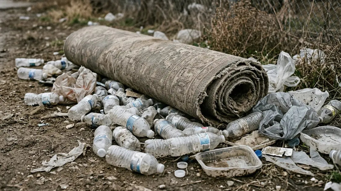 synthetic rug in landfill