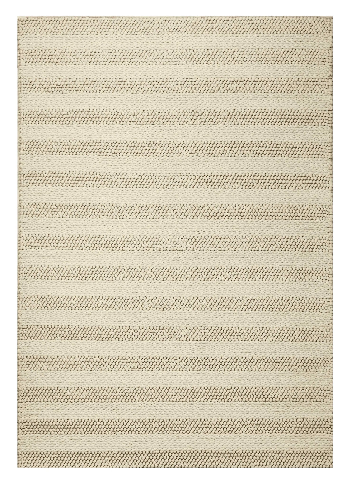 A white and ivory striped Natural Rug Co. handmade wool area rug 