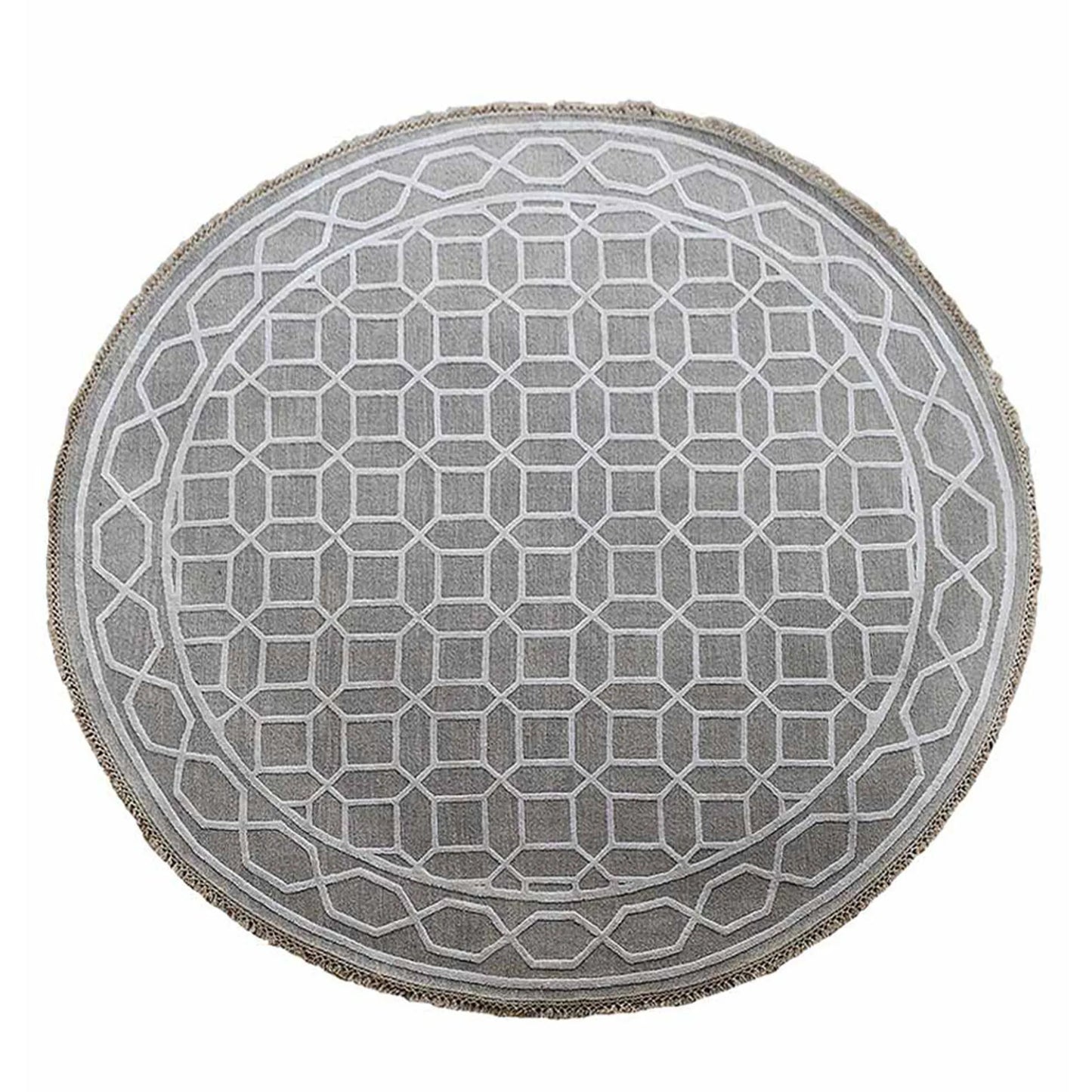 Geometric Hand Knotted Round Silk &  Wool Rug