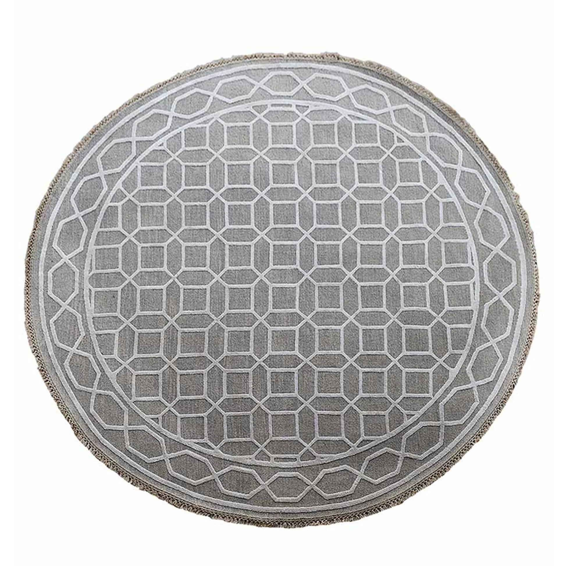 Geometric Hand Knotted Round Silk &  Wool Rug
