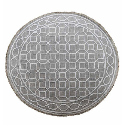 Geometric Hand Knotted Round Silk &  Wool Rug