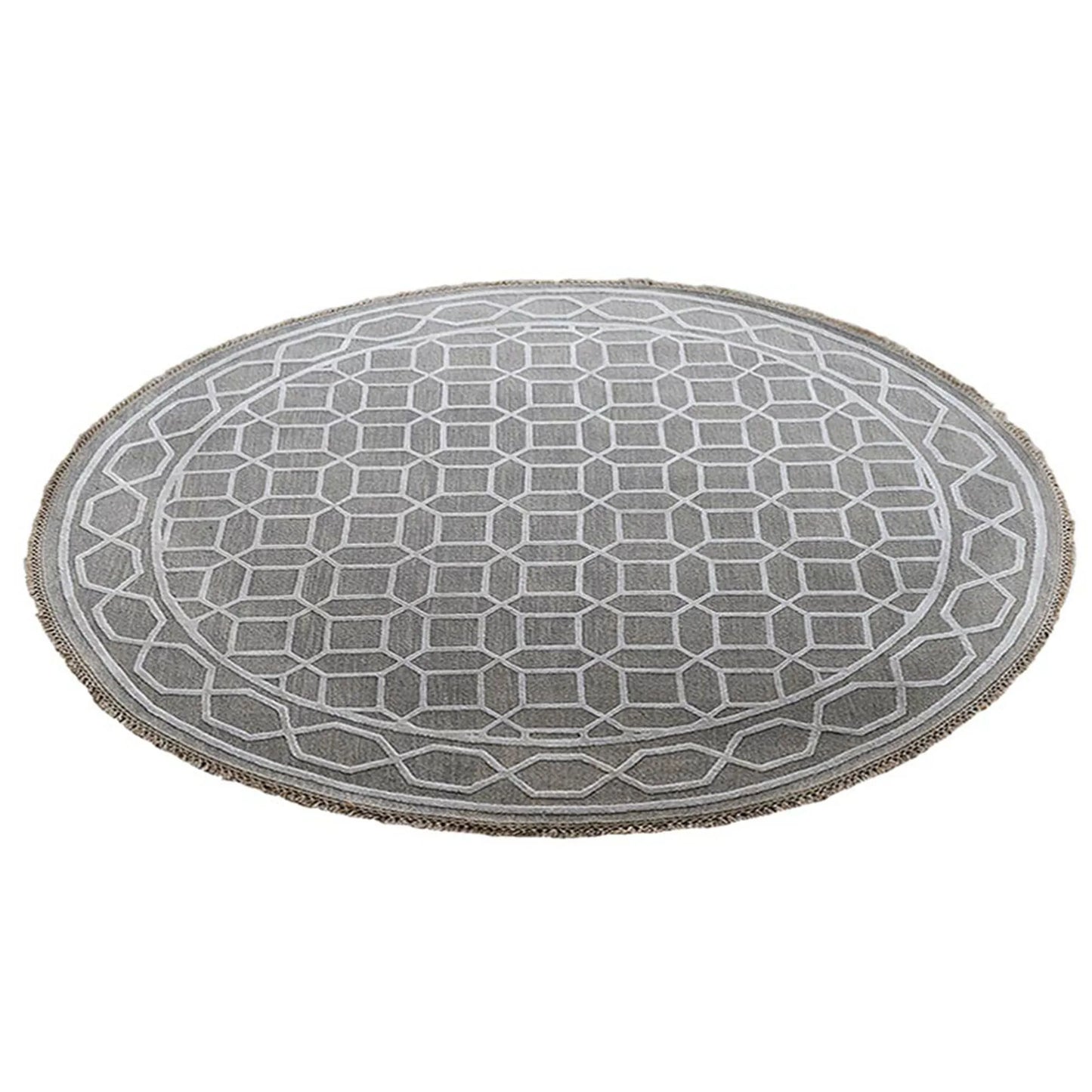 side view of Hand Knotted Round Silk &  Wool Rug