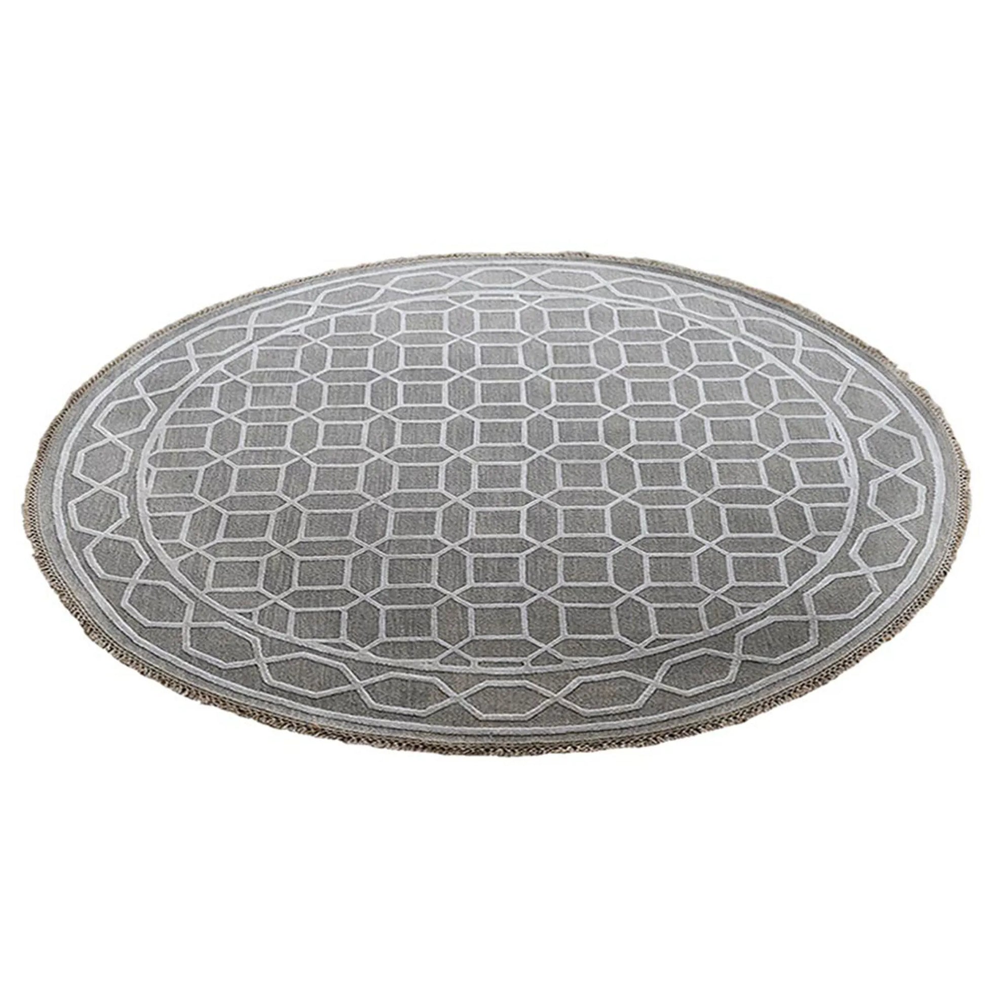 side view of Hand Knotted Round Silk &  Wool Rug