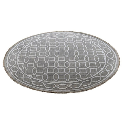 side view of Hand Knotted Round Silk &  Wool Rug