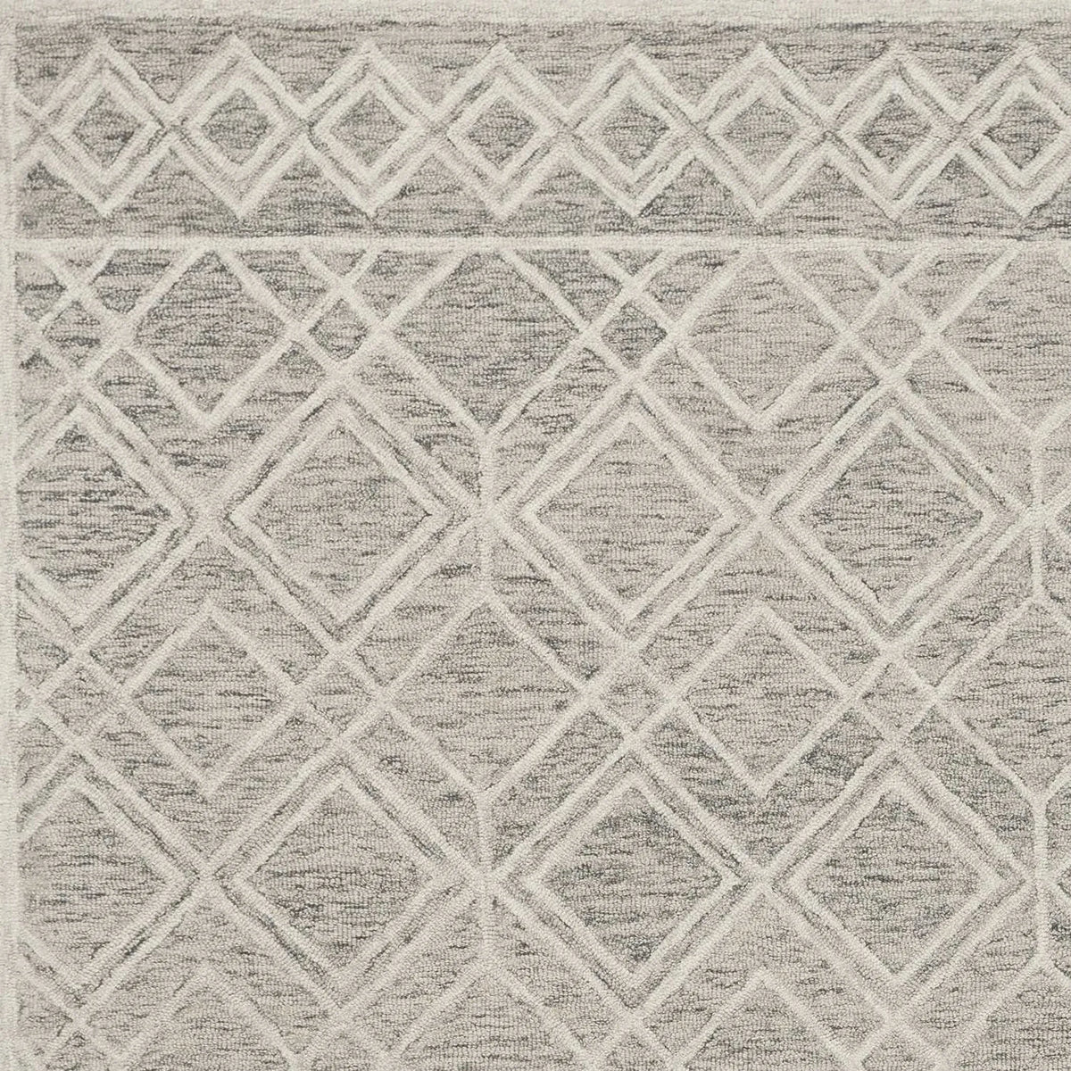 Gray and white geometric lattice pattern wool rug