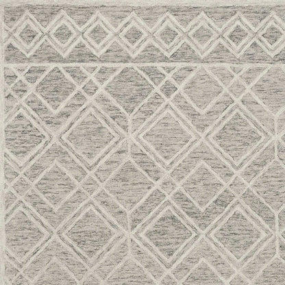 Gray and white geometric lattice pattern wool rug