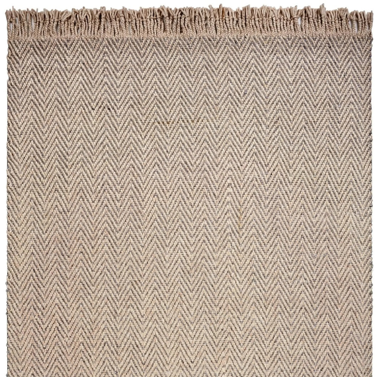 Textured woven wool rug with a herringbone pattern on a white background
