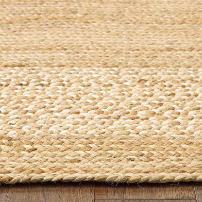 edge close-up of classic tan bordered jute rug