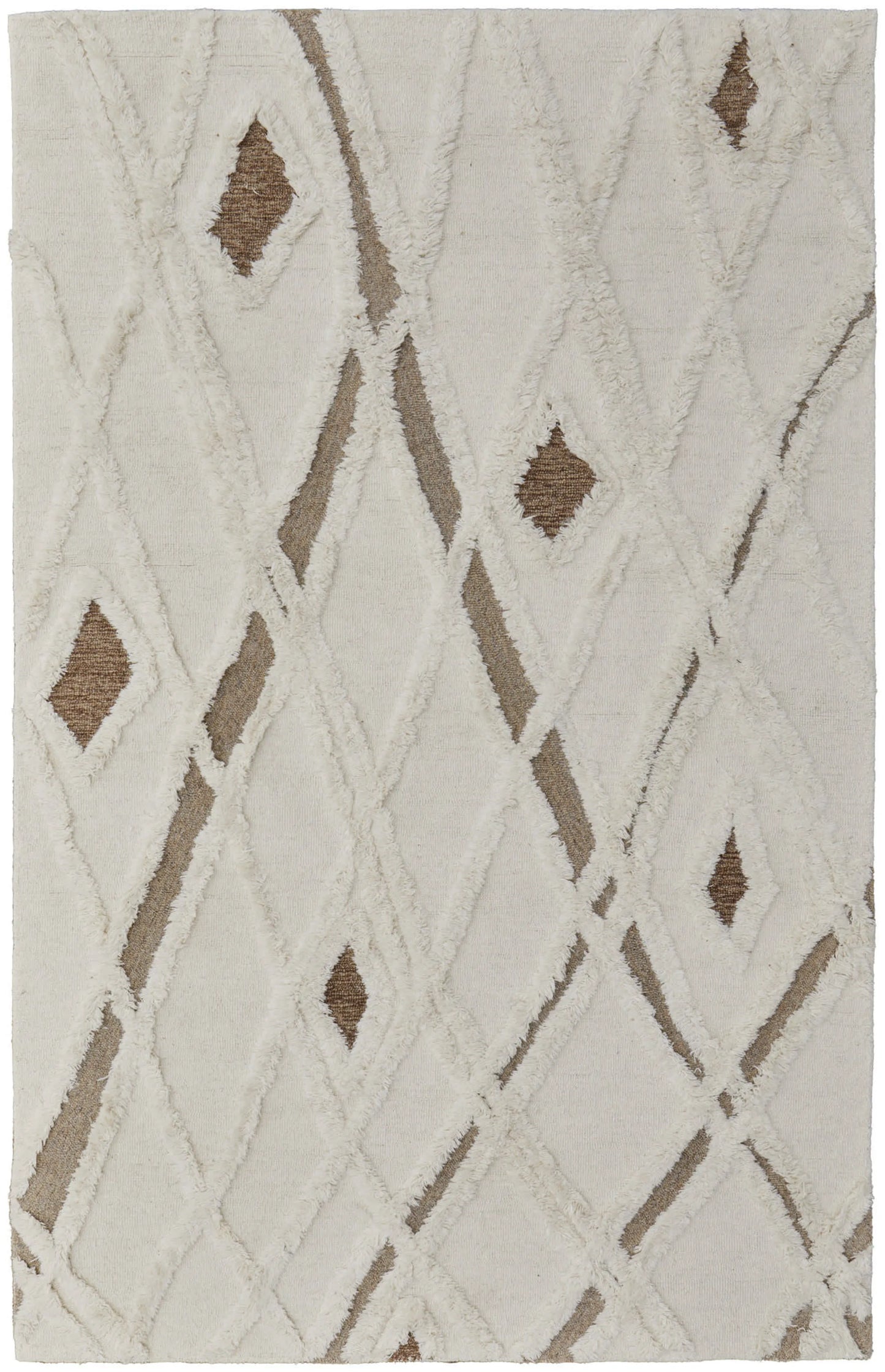 Taupe and ivory rug with textured geometric pattern