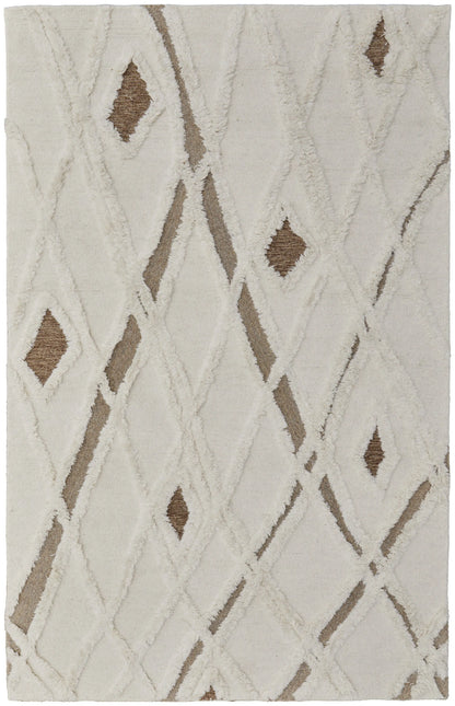 Taupe and ivory rug with textured geometric pattern