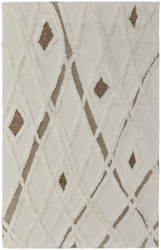 Ivory, Taupe & Brown Hand Tufted Wool Rug - 8' x 10"