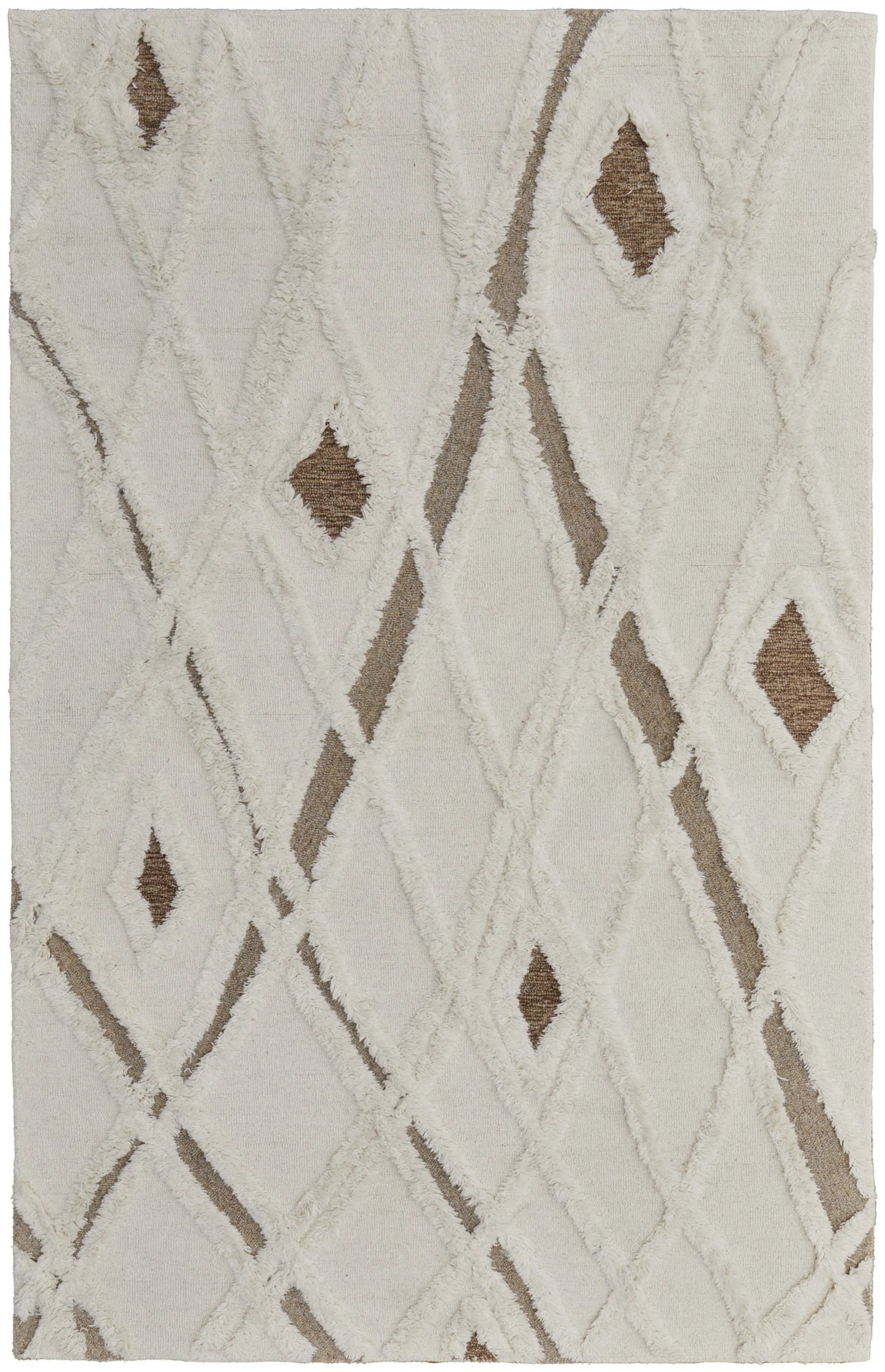 Patterned rug with geometric design on a white background