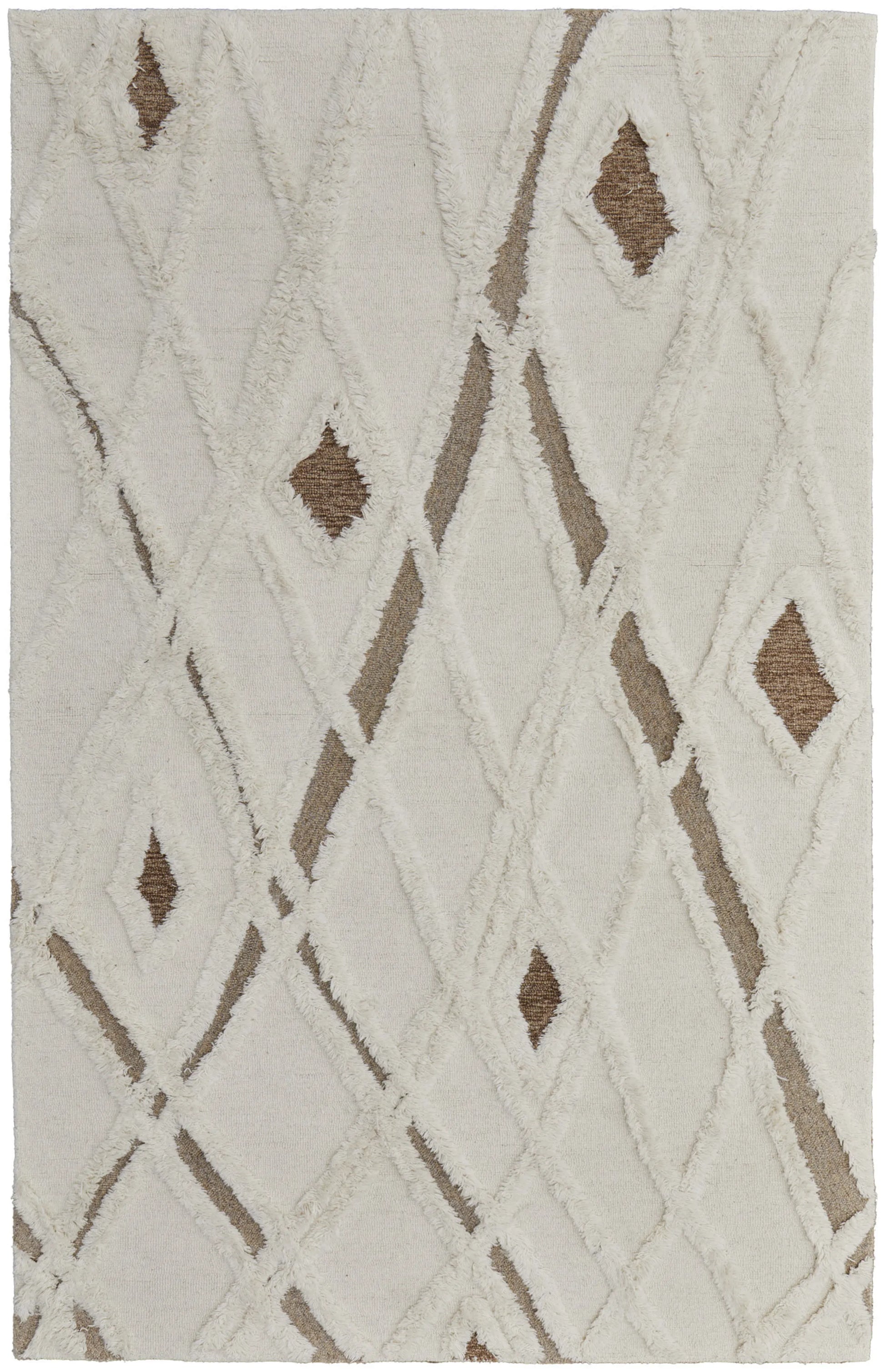 Patterned rug with geometric design on a white background