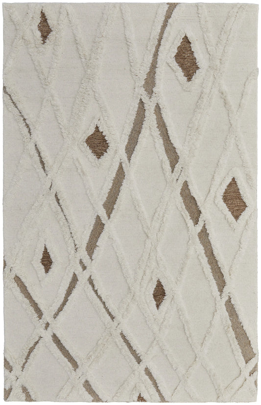 Patterned rug with geometric design on a white background