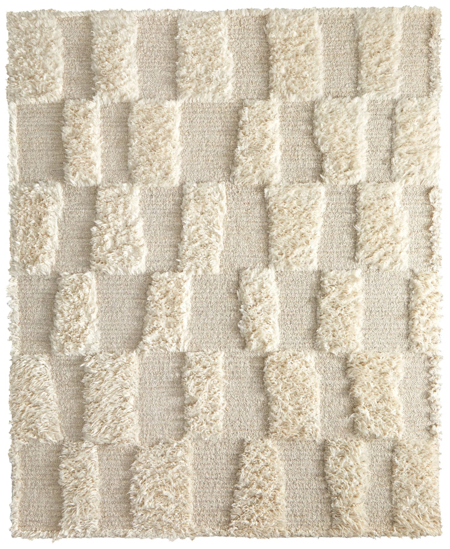 Ivory Wool Geometric Hand Woven Rug - 6' x 9'
