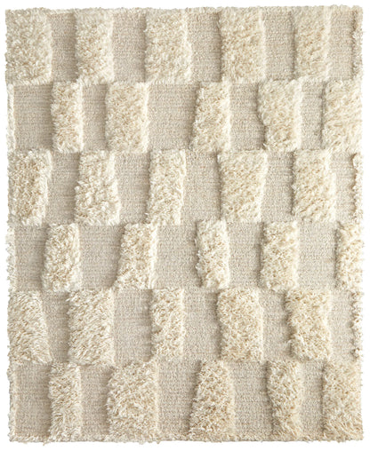 Ivory Wool Geometric Hand Woven Rug - 6' x 9'