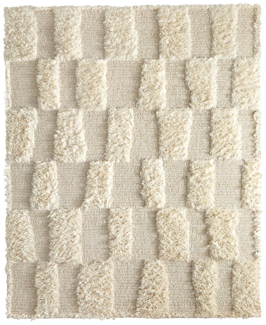 Ivory Wool Geometric Hand Woven Rug - 6' x 9'