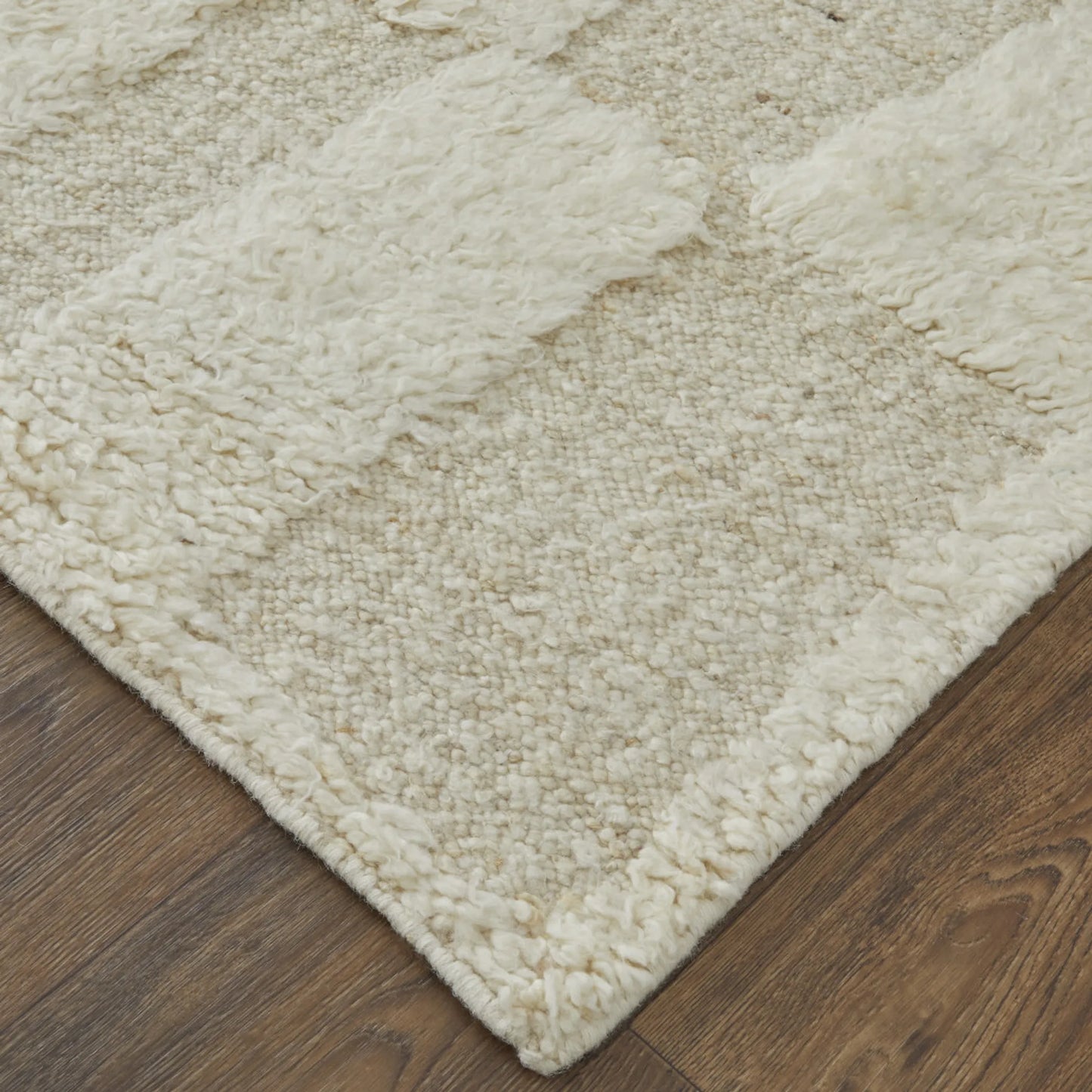Ivory Wool Geometric Hand Woven Rug - 6' x 9'