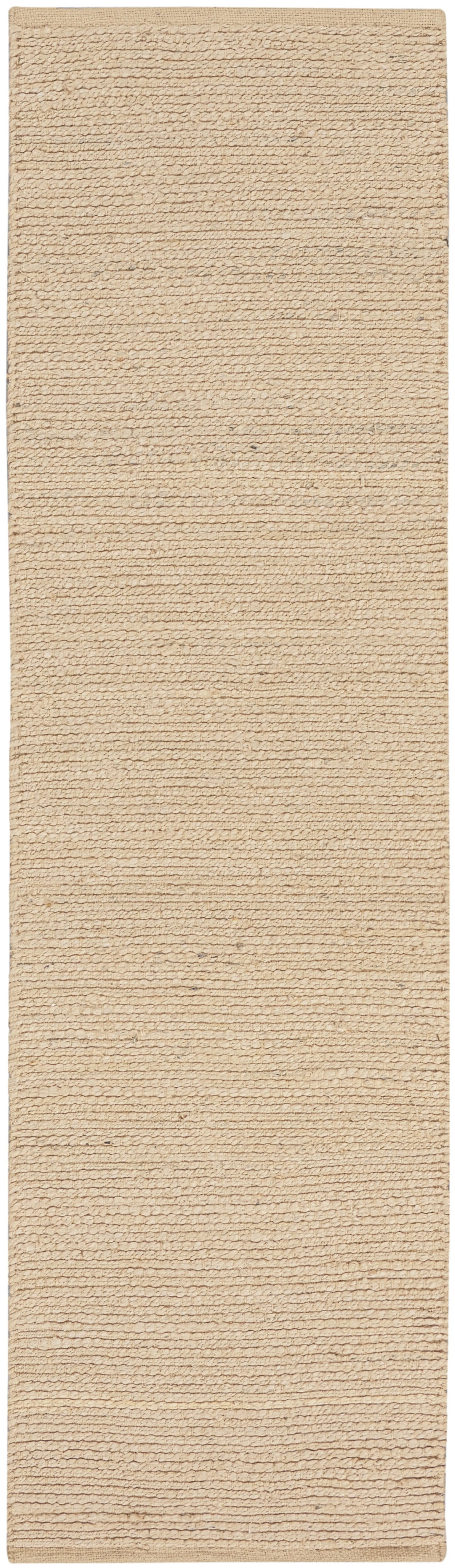 Beige woven  jute runner rug with a textured pattern
