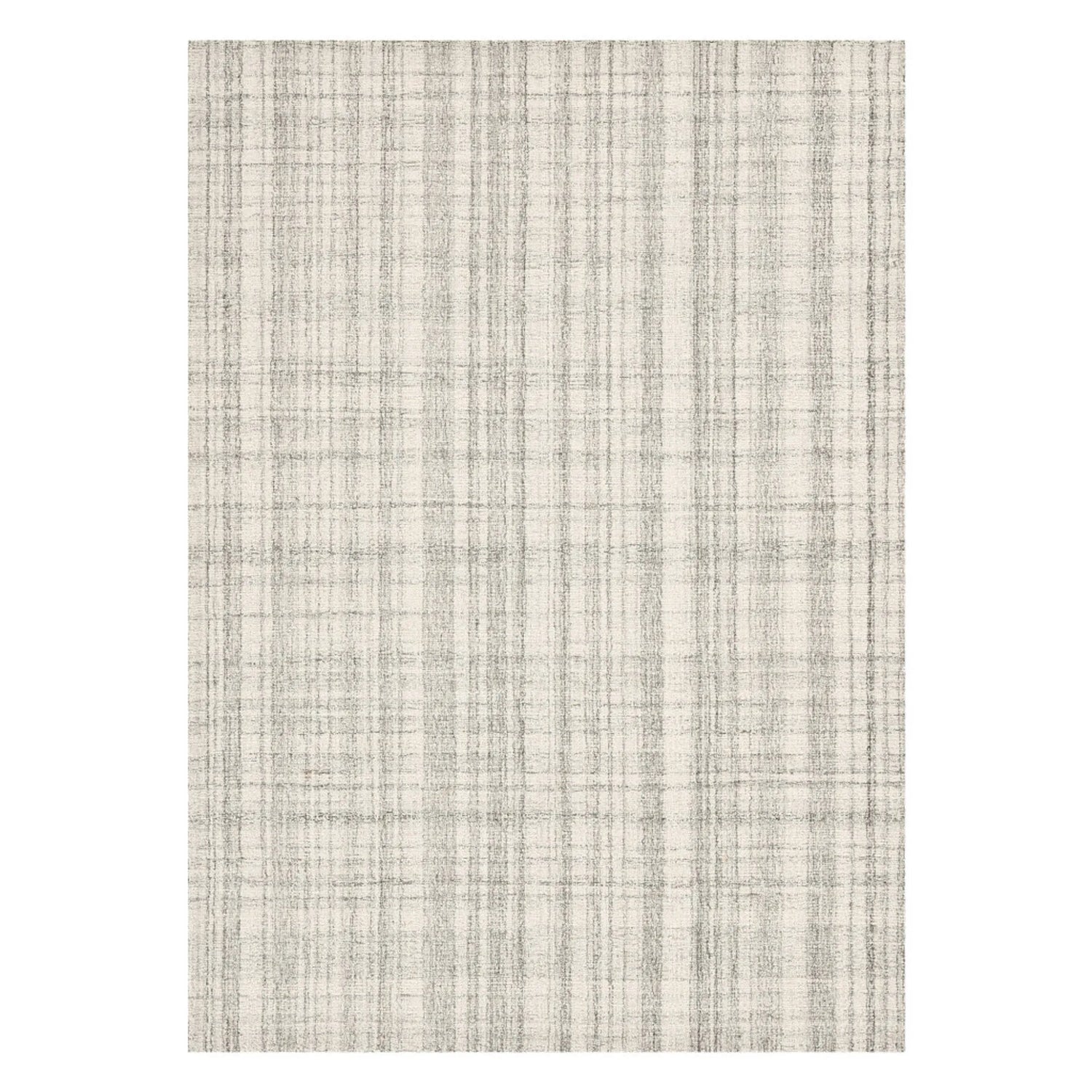 Textured wool rug with a neutral color palette on a white background