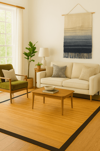  Desert Sand Moso Bamboo Rug  in sunny living room