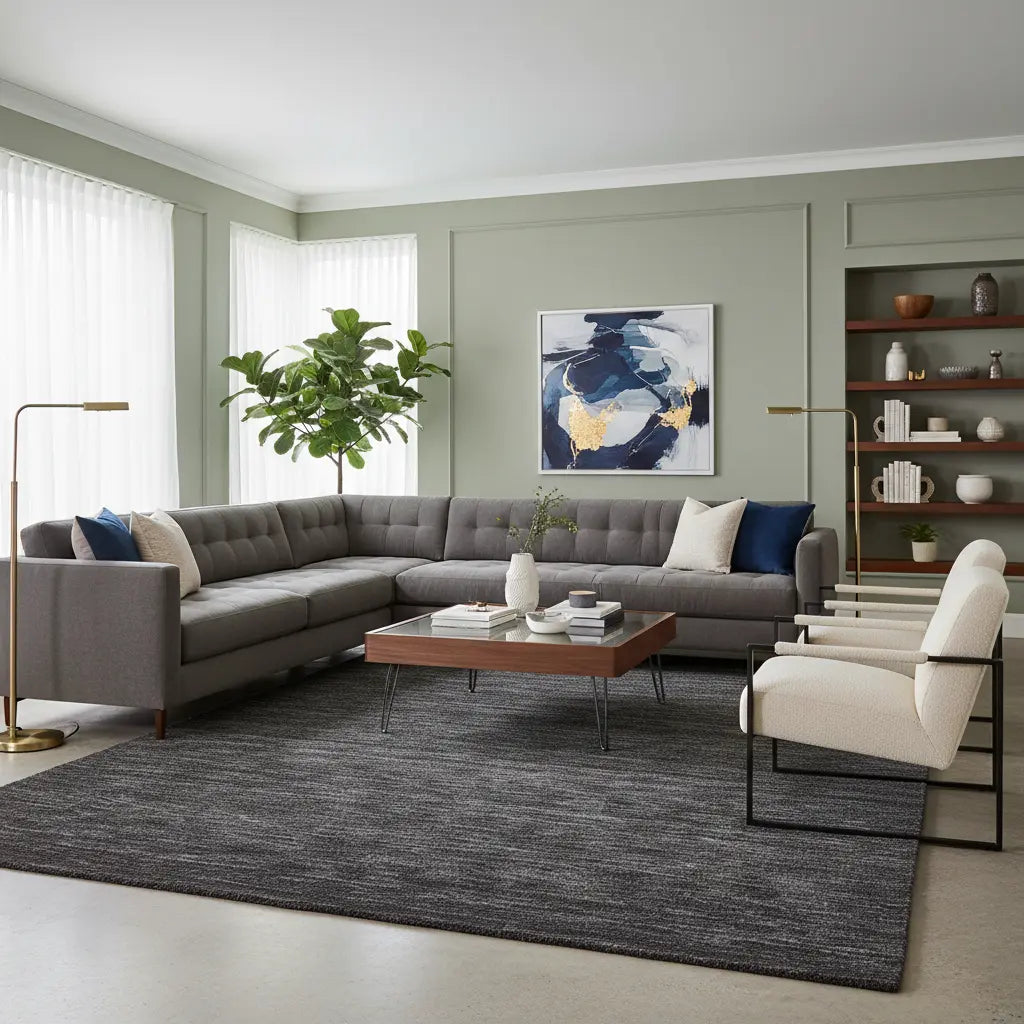 Black Hand Woven Wool Rug - 8' x 11'