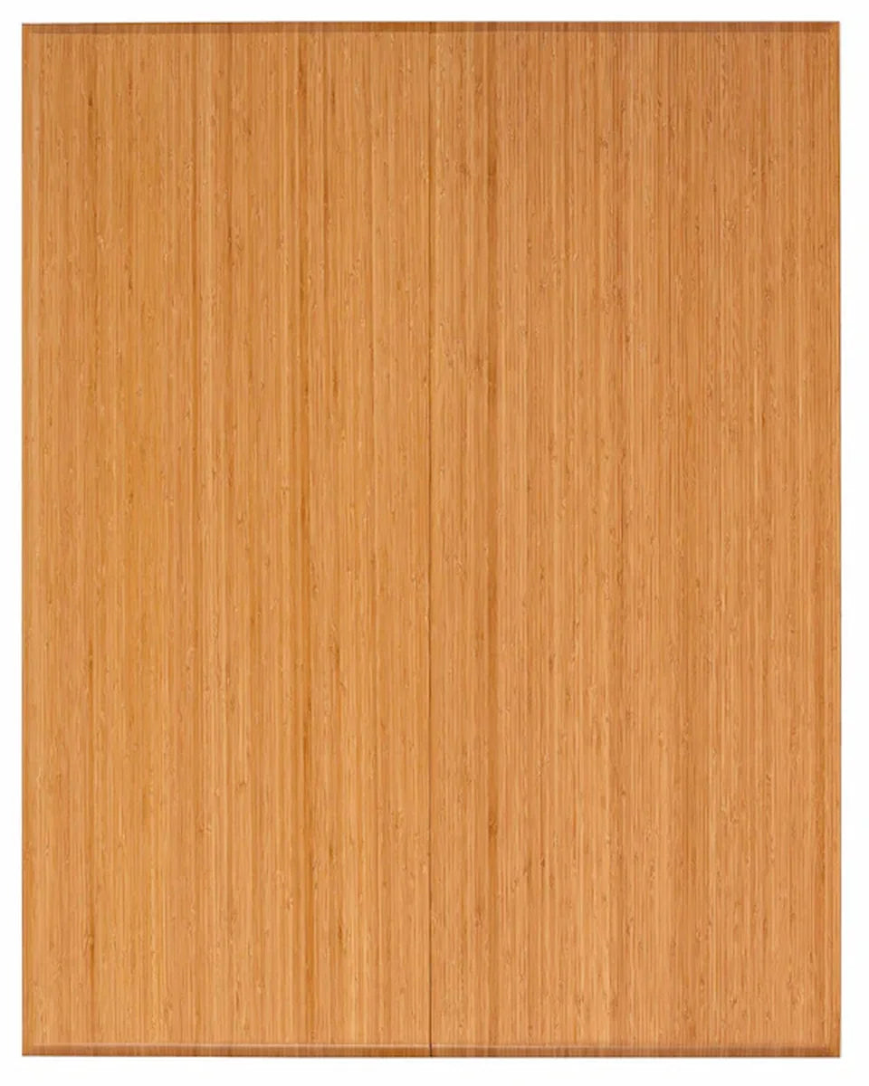 A rectangular light bamboo chair mat with grain texture with vertical streaks, centered on a white background.