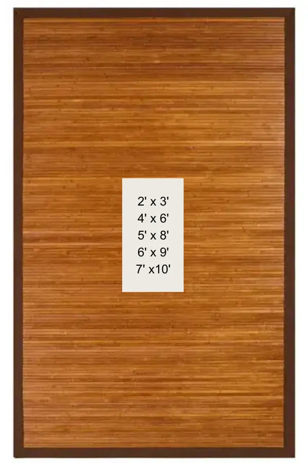 brown bamboo rug with measurement chart on a white background