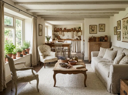 Cozy living room with a couch, chairs, and a coffee table in a home setting.
