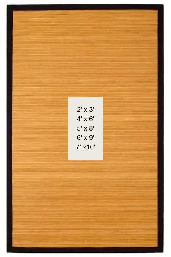 Light bamboo rug with measurement chart on a white background