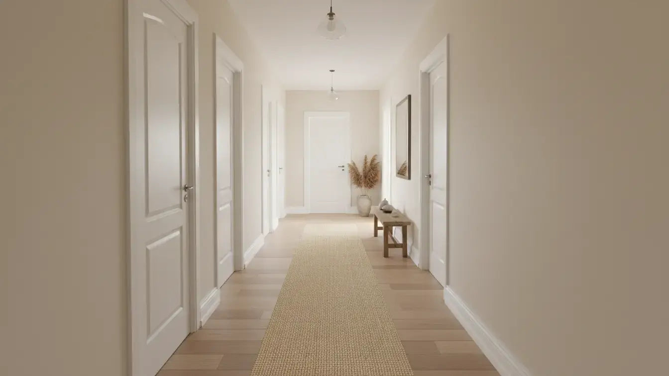 hallway with natural woven runner rug