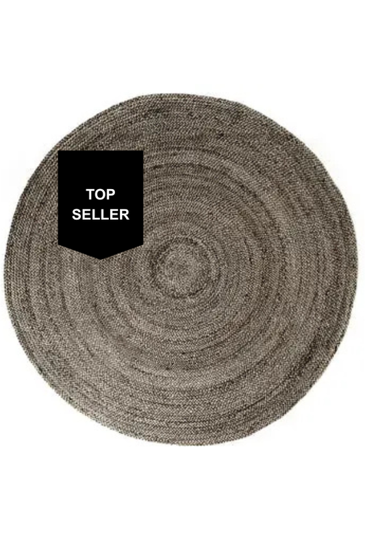 Kerala Dark Gray Round Handloom Woven Jute Rug