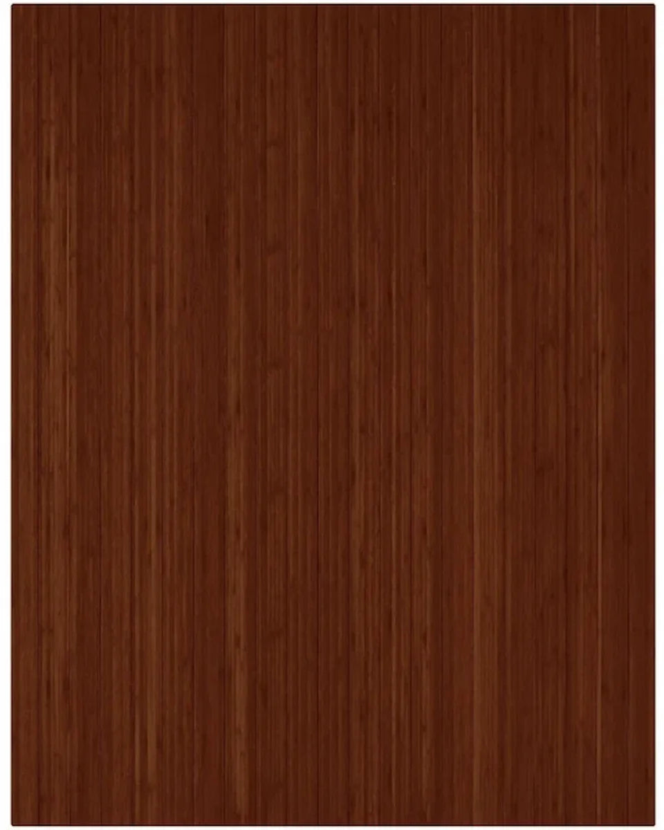 A cherry colored, rectangular bamboo chair mat