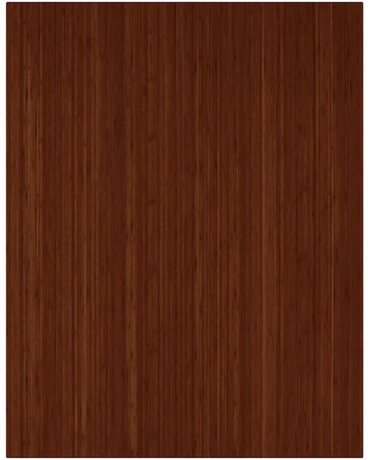 A cherry colored, rectangular bamboo chair mat