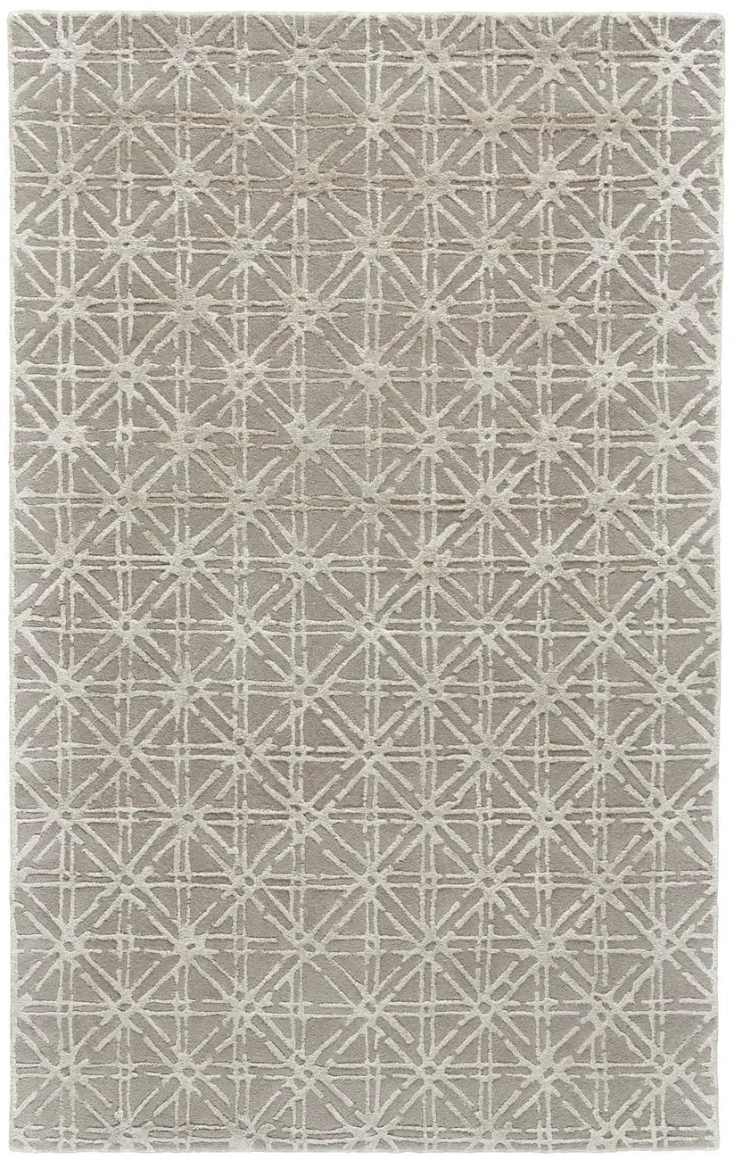 Gray and white geometric wool patterned rug