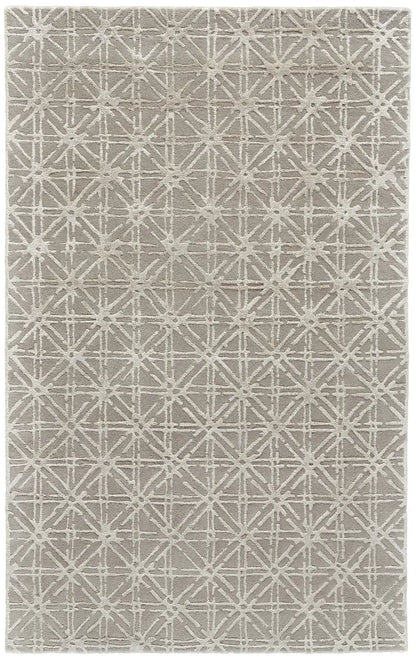 Gray and white geometric wool patterned rug