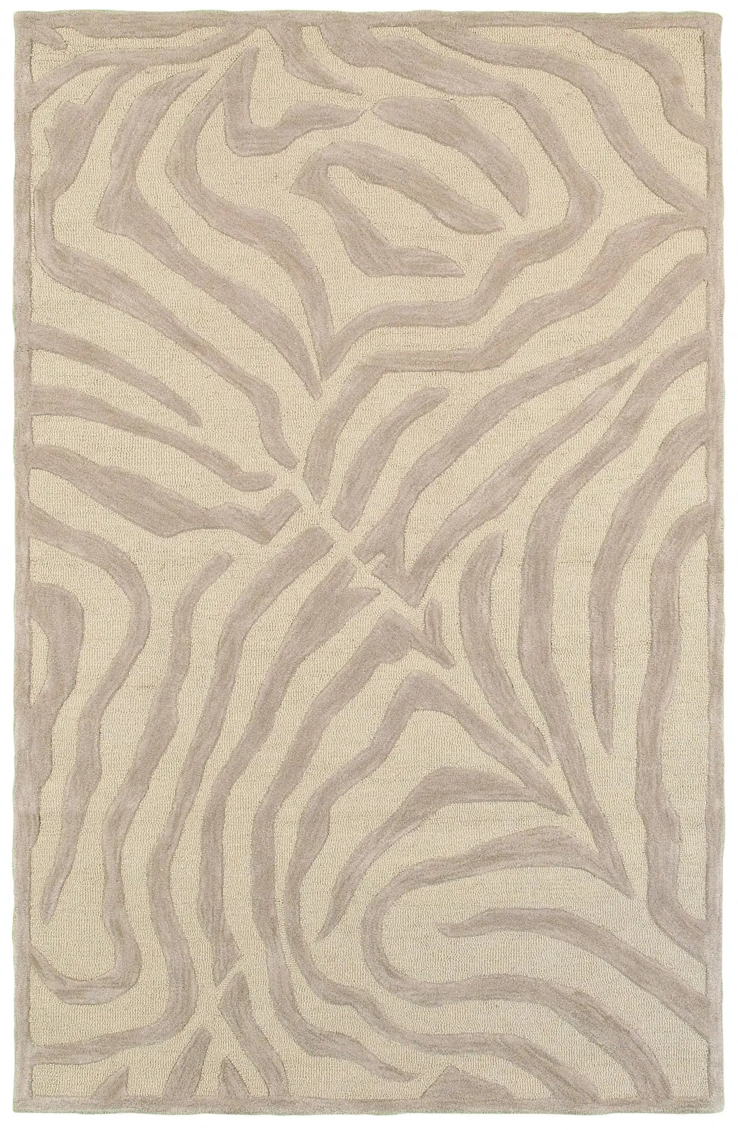 Beige wool area rug with zebra pattern