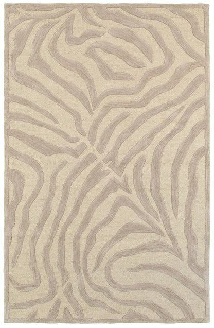 Beige wool area rug with zebra pattern