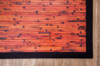 Mahogany Brick Moso Bamboo Rug  corner detail