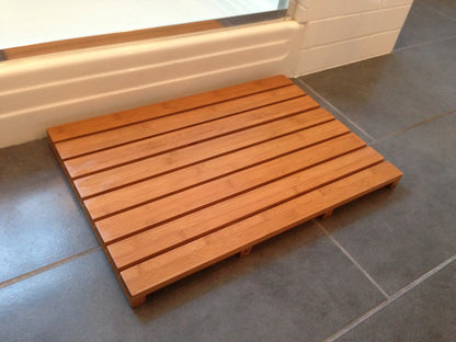 Moso Bamboo Bath and Sauna Mat outside of shower 2