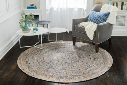 Kerala Hand Braided Denim & Jute Round Rug