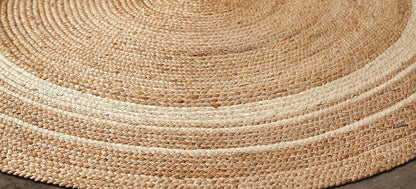 pattern detail of round jute rug with ivory rings