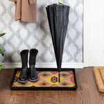 Metal Boot Tray with Tan & Multi Tribal Coir Insert Frontview
